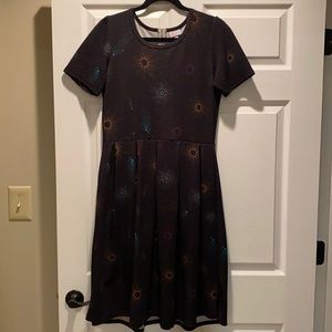 LuLaRoe black dress with color bursts, size L